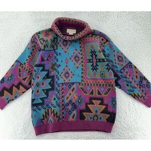 vintage SUGAR CO. CRAZY GEOMETRIC KNIT SWEATER Fits SMALL Cottagecore Grannycore